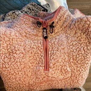 PINK Sherpa Quarter-Zip Sweatshirt (Pink)